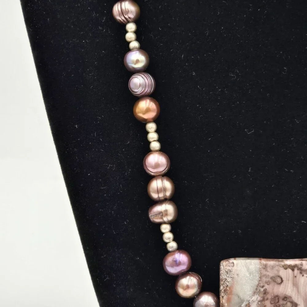 Peacock Baroque Pearl Purple Agate Pendant Sterling Silver Necklace 16